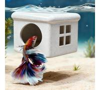 Marble Gray Floating Betta Fish Hideout with Window - 3D Aquarium Shelter & Feeding Platform - Betta Resting Cave for Fish Tank Decor (3.67"x2.87"x2.16")