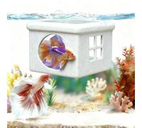Marble Gray Floating Betta Fish Hideout with Window - 3D Breeding Box & Resting Cave - Floating Betta Hammock, Feeding Platform & Fish Tank Accessories for Nano Aquariums, Bowls & Small Tanks
