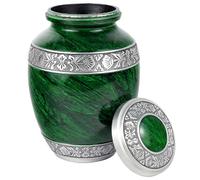 Marble Green Engraved Cremation Urns for Human Ashes with Velvet Bag - Handcrafted Aluminum Funeral Memorial Burial Urn for Ashes Adult Male and Female (Large)