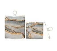 Marble Grey Beige Clear Plastic Candy Organizer Storage with lid Pantry Essentials Decorative Small Storage Bins for Floss Picks,Paper Clips,2 Pack