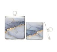 Marble Grey Silver Clear Plastic Storage Containers with lid Dresser Essentials Decorative Dental Floss Storage Jar for Cotton Swabs,Cotton Pad2 Pack