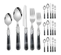 Marble Handle Silverware Tableware Set Stainless Steel Flatware Set Steak Table Knife Fork Spoon Fruit Fork Teaspoon Cutlery Sets (Black,20 Pieces)