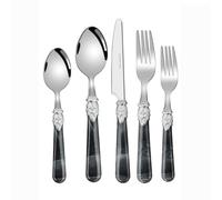 Marble Handle Silverware Tableware Set Stainless Steel Flatware Set Steak Table Knife Fork Spoon Fruit Fork Teaspoon Cutlery Sets (Black,5 Pieces)