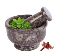 Marble Hives Marble Mortar & Pestle Kitchen Set - 2.5,4,5 Inch Herb Grinder, Spice Grinder, Pill Crusher, Fine Powder Grinder, Avocado Masher & Coffee (Oceanic Grey, 4 Inch Bowl Shape)