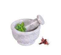 Marble Hives Marble Mortar & Pestle Kitchen Set - 2.5,4,5 Inch Herb Grinder, Spice Grinder, Pill Crusher, Fine Powder Grinder, Avocado Masher & Coffee (White, 4 Inch Bowl Shape)