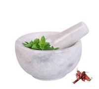 Marble Hives Marble Mortar & Pestle Kitchen Set - 2.5,4,5 Inch Herb Grinder, Spice Grinder, Pill Crusher, Fine Powder Grinder, Avocado Masher & Coffee (White, 5 Inch Bowl Shape)