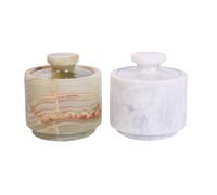 Marble Hives Marble Salt Cellar with Lid- Pack of 2 Marble Salt and Pepper Bowls- Salt Holder with Lid to Put Salt, Paprika, Pepper, and Spice (Onyx Green & White, Style 01)