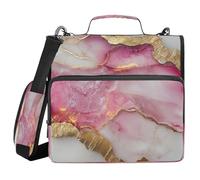 Marble Hot Pink White 3 Rings 3.8cm Solid Zipper Binder With Handle Easy To Carry School Supplies Organizer Suitable For Middle School