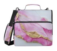 Marble hot pink white 3 rings organizer binder with handle and removable shoulder strap Laege capacity portfolio binder for school and office