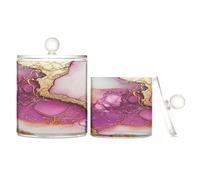 Marble Hot Pink White Clear Plastic Storage Boxes with lid Pantry Essentials Decorative Storage Bin for Floss Picks,Paper Clips,2 Pack