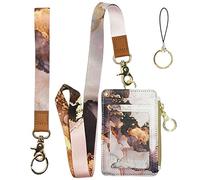 Marble ID Badge Holder with Lanyard,Card Name Tag Holders with Zipper,Vertical Lanyard Wallet for Work Office Nurse Doctor Medical Student Teacher Women Men