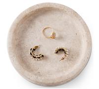 Marble Jewelry Dish 5 Inch Handmade Ring Holder - Stone Tray for Necklace, Earring and Perfume Organizer - Decorative Trinket Dish for Vintage Vanity Decor (Travertine)