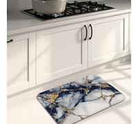 Marble Kitchen Mats for Floor, Blue and Gold Abstract Soft Mats, Cushioned Comfort Washable Non Slip Decor Rugs for Kitchen Sinks Laundryroom Bathroom 16x24 Inch