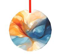 Marble Line Christmas Ornaments Round Glass Decorations Blue Orange Marble Tree Decorative Hanging Pendant for Xmas Home Office Party Holiday