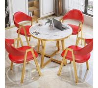 Marble Look Small Round Dining Table Set for 4 with Chairs - Perfect for Kitchen Dining Room Reception & Conference - Compact 31x31x30 inch Design
