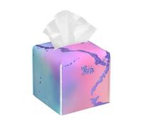 Marble Lovely Purple Blue Pink Ombre Square Leather Tissue Box Cover - Decorative Organizer for Bathroom Vanity, Nightstand & Countertop | Non-Slip Base & Easy Refill Design