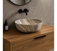Marble Luxe 415mm Brown And Grey Marble Effect Ceramic Counter Top Basin (Gloss) - Vessel Sink