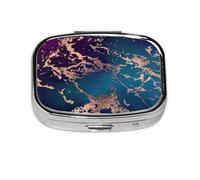 Marble Luxe Decor Dark Purple and Teal with Gold,Meta Pill Box 2 Compartment Medicine Case,Portable Organizer