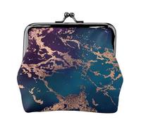 Marble Luxe Decor Dark Purple and Teal with Gold, PU Leather Coin Purse, Small Wallets, Change Pouch with Kiss Lock Clasp Buckle, Change Purse