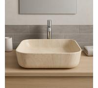 Marble Luxe Square Beige Marble-Effect Ceramic Countertop Basin, Gloss Finish, 385 X 385 X 135mm