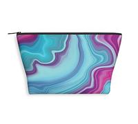 Marble,Makeup Bag Trapezoid Cosmetic Travel Bag,Abstract Color Formation Wavy,Cosmetic Pouch Portable Brush Case for Women,Blue Purple