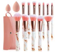 Marble Makeup Brushes Set 12 PCS with 2 Blending Sponges & Travel Pouch - Professional Pink Makeup Brush Kit Cruelty-Free Synthetic Brushes for Foundation Concealer Eyeshadow Blush