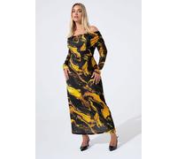 Yours Limited Collection Curve Marble Mesh Bardot Midi Dress - Women's - Plus Size Curve Black