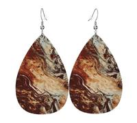 Marble Mixed Brown Earrings for Women Teardrop Leather Earring Double Sided Drop Dangle Earrings Lightweight Women's Ear Accessories Jewelry Fashion Birthday Gift