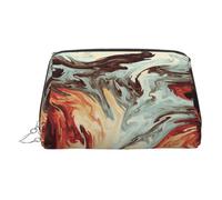 Marble Mixed Brown Leather Toiletry Organizer Bag, Travel-Friendly Makeup Pouch for Women