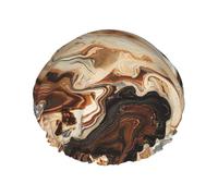 Marble Mixed Brown Print Shower Cap for Women Men, Reusable Double-Layer Fabric Bathing Cap Girls Hair Caps, 27 CM