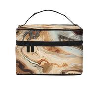 Marble Mixed Brown Print Travel Makeup Bag - Large Capacity Lightweight Cosmetic Organizer with Handle & Zipper Closure, Large Capacity Toiletry Bags, Holiday Essentials for Women