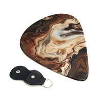 Marble Mixed Brown Printed Guitar Picks, 6 Pack with Leather Keychain Pick Holder - 0.46mm, 0.71mm, 0.96mm Assorted Thickness for Acoustic Ukulele, Electric Guitar, Acoustic Guitar, Bass