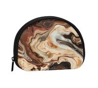 Marble Mixed Brown Printed Mini Coin Pouch, Shell Shape Zip Around Wallet, Small Zipper Pouch for Cash, Cards, Keys, Lipstick, Storage Pouch, Travel Organizer