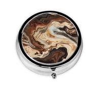Marble Mixed Brown Printed Round Pill Organizer with 3 Compartments, Portable Mini Pill Box Pill Case for Medicine, Vitamin, Fish Oil, Supplements