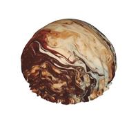 Marble Mixed Brown Shower Cap for Women Men, Elastic and Reusable, Stylish Large Waterproof Shower Bonnet, Washable Hair Bath Caps, Double Layers Bathing Hat for Long Hair, Braids