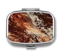 Marble Mixed Brown Square Pill Box Portable Daily Medicine Organizer Small Travel Pill Case Storage Container Waterproof Dustproof Daily Vitamin Medication Organizer Case for Travel Home Use
