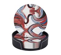 Marble Mixed Brownprint Drink Coasters Set Of 6 Leather Coasters Spill Protection For Table Desk,Durable And Non Slip Leather Coaster Perfect For Coffee Cup & Mug