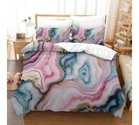 Marble Mixes Pink And Blue Luxurious 3D Printed Duvet Cover Set,Soft Brushed Microfiber Quilt Covers, With Zipper Closure Pillowcases Stylish And Comfortable Bedding for Him Super King（260x220cm）
