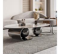 Marble Modern Oval Set of 2 Coffee Table - Sturdy Stainless Steel Luxury Desktop Center Table for Living Room - Minimalist Home Furniture