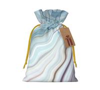 marble mural Printed Christmas Drawstring Bags with Yellow Christmas Ribbon - Reusable Burlap Drawstring Gift Pouches, S