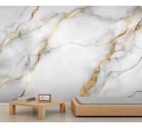 Marble Mural White Marble Wallpaper Modern Luxury Wall Mural Panoramic Office Reception Studio Backdrop Custom Photo Wallpaper (Non-self-Adhesive)