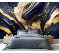 Marble Murals Abstract Art Deco Wallpaper Dark Blue White Gold Fluid Marble Wallpaper Luxury Elegant Bedroom Wall Paper for Bedroom Living Room Mural Poster 350X256cm