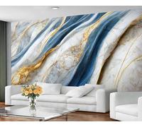 Marble Murals Abstract Art Wallpaper White Blue Gold Fluid Marble Art Deco Wallpaper Modern Luxury Bedroom Wall Paper for Bedroom Living Room Sofa Tv Background Large Wall Mural Poster 250X175cm