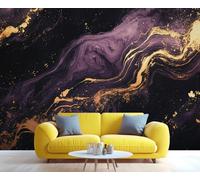 Marble Murals Abstract Fluid Art Art Deco Wallpaper Dark Purple Black Marble Wallpaper Luxury Gold Lines and Spots Bedroom Wall Paper for Bedroom Living Room Sofa Tv Background Large Wall Mural