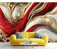 Marble Murals Abstract Wallpaper Red White Gold Fluid Marble Art Deco Wallpaper Luxury Bedroom Wall Paper for Bedroom Living Room Sofa Tv Background Large Wall Mural Poster 500X300cm