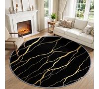 Marble Natural Texture Machine Washable Round Area Rug 90 cm, Black | Luxury Stone Texture Non-Slip Short Pile Round Carpet, Easy Care Rug- Perfect for Living Room, Bedroom and Dining Room Décor