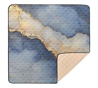 Marble Navy Blue Beige Soft Padded Baby Activity Play Mat for Floor Portable Padded Baby Mat for Baby Kids Toddlers Infants, 50'' x 50''