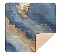 Marble Navy Blue Beige Soft Thick Baby Activity Play Mat for Floor Waterproof Travel Play Mat for Baby Kids Toddlers Infants, 50'' x 50''
