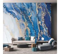 Marble Navy Blue Golden Wallpaper Mural, 3D Effect Abstract Texture Modern Photo Wallpaper, 400cmx280cm Silk Cloth Wall Art Roll Wallpapers for Wall Covering