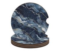 Marble Navy Blue Mixed Car Coasters, 4PCS Non-Slip Car Cup Holder Coasters with Cork Base, Heat Resistant & Waterproof Drink Coaster for Women Men